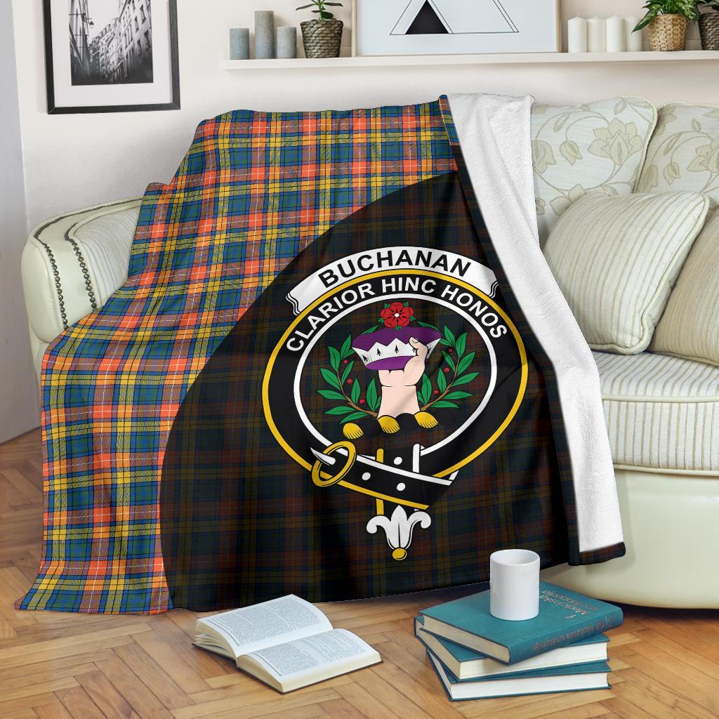 Buchanan Ancient Tartan Crest Blanket Wave Style