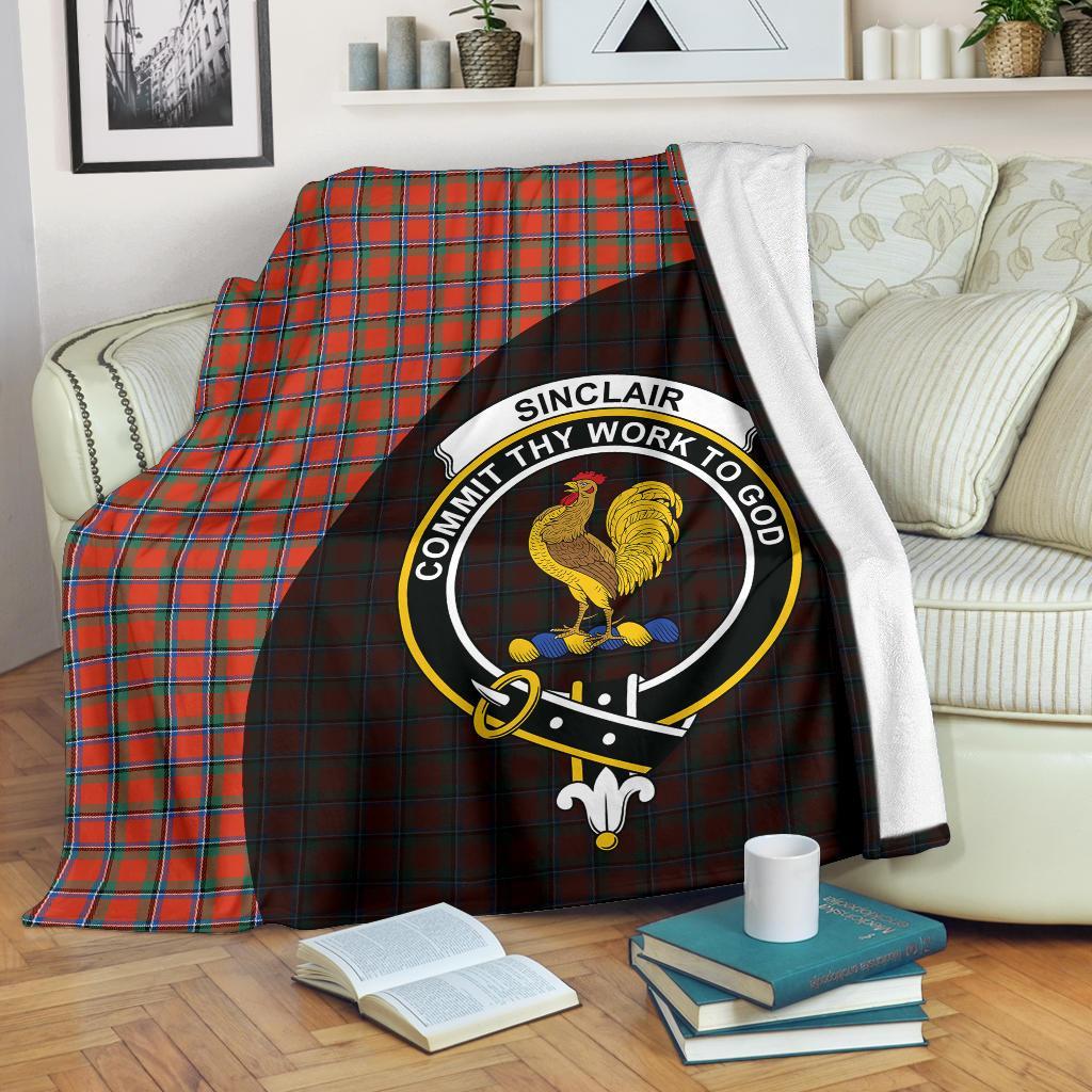 Sinclair Ancient Tartan Crest Blanket Wave Style