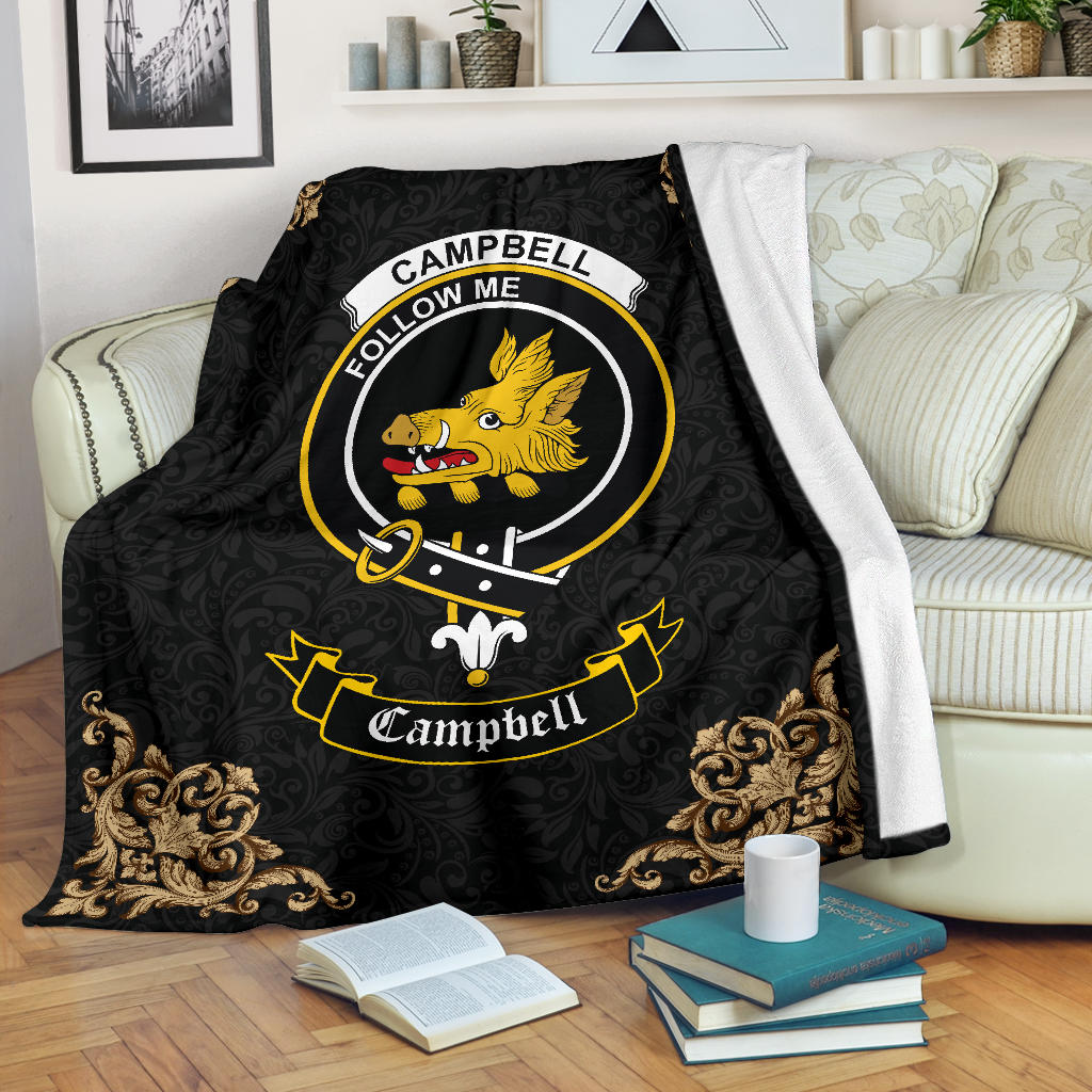 Campbell (of Breadalbane) Crest Tartan Premium Blanket Black - SP