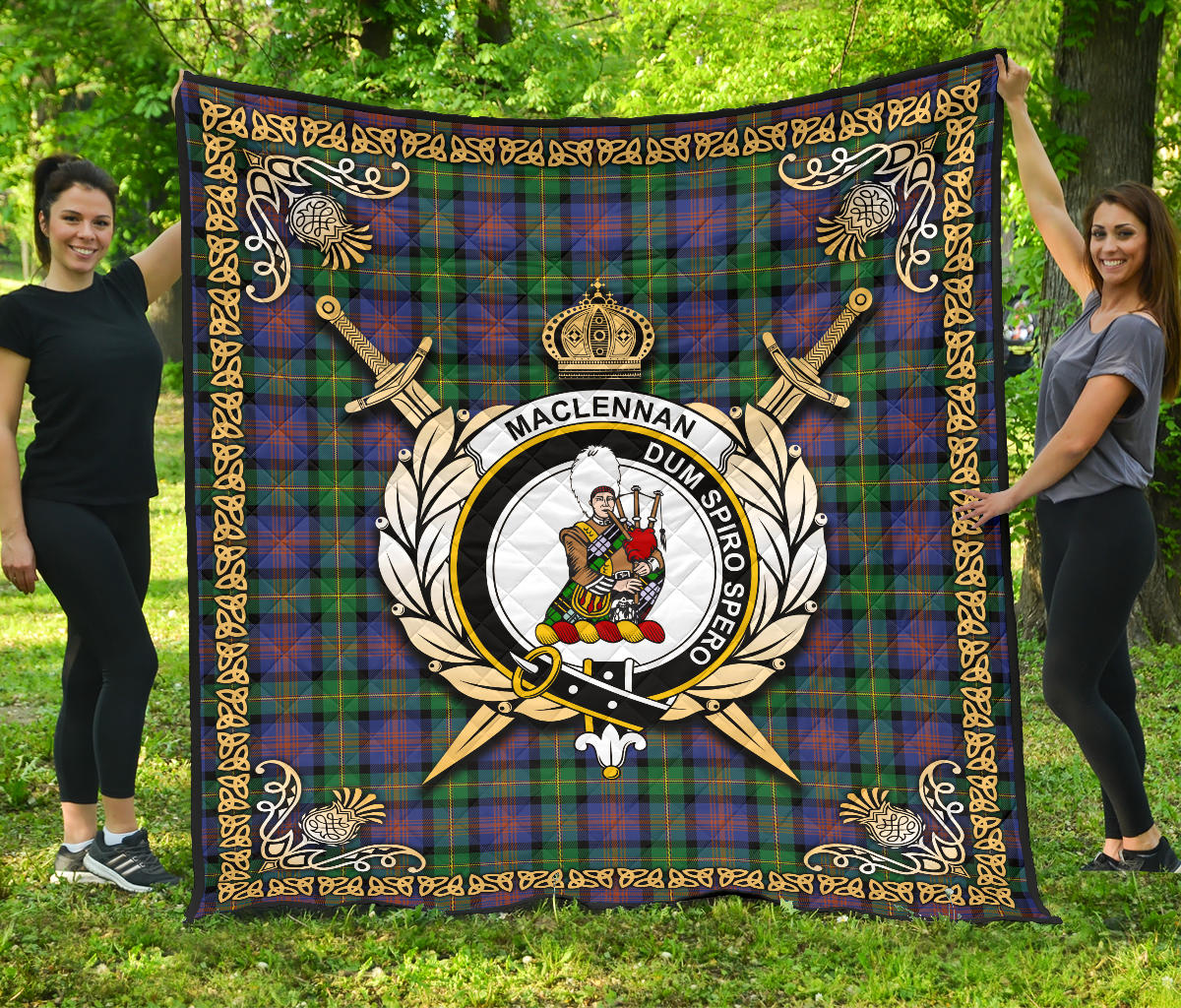 MacLennan Ancient Tartan Crest Premium Quilt - Celtic Thistle Style SP