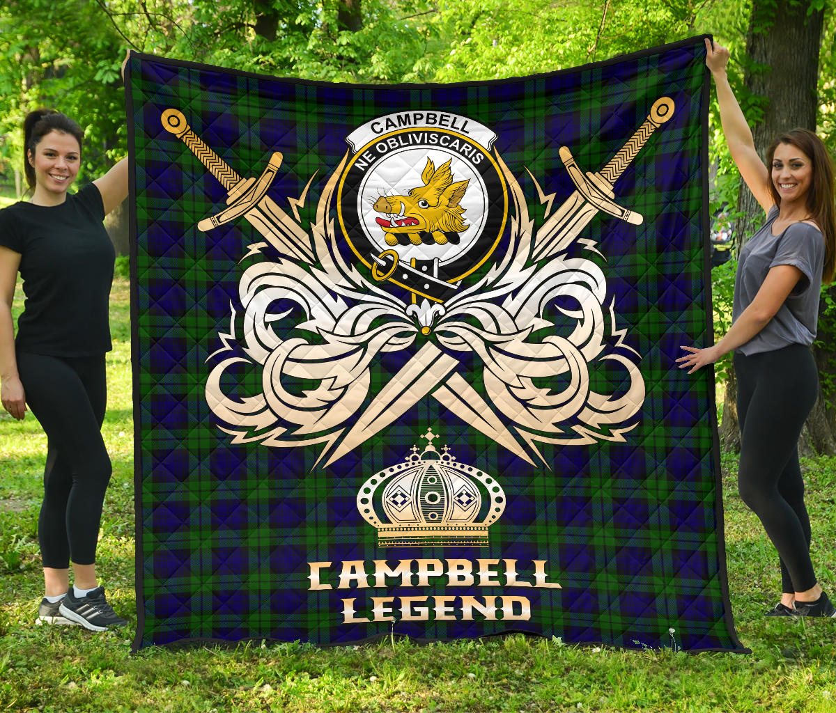 Campbell Modern Tartan Crest Legend Gold Royal Premium Quilt - SP