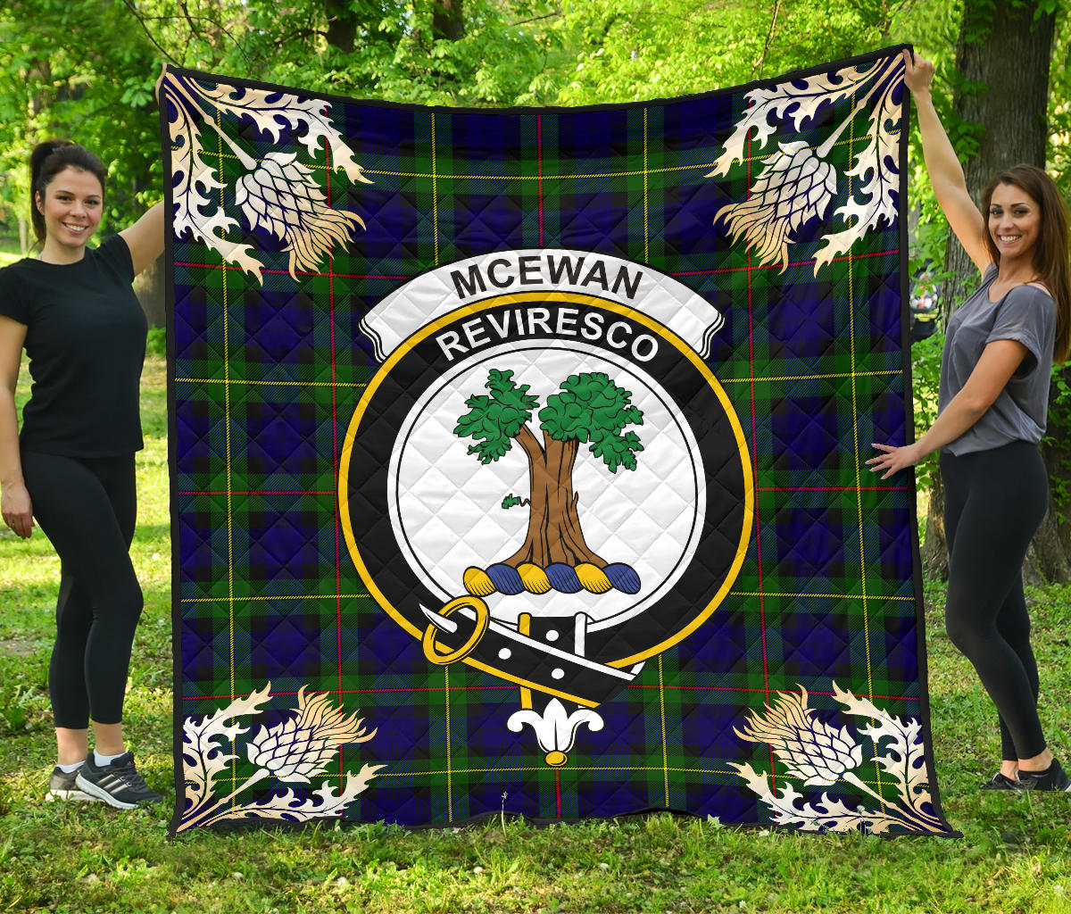 McEwan Tartan Crest Premium Quilt - Gold Thistle Style SP