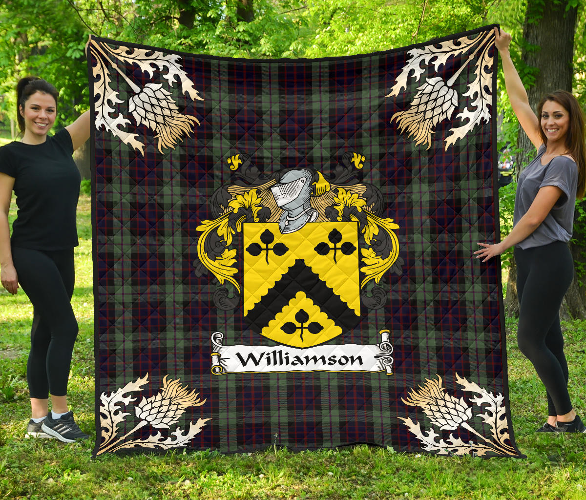 Williamson Tartan Crest Premium Quilt - Gold Thistle Style SP