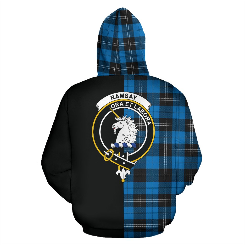 Ramsay Blue Ancient Tartan Crest Zipper Hoodie - Half Of Me Style