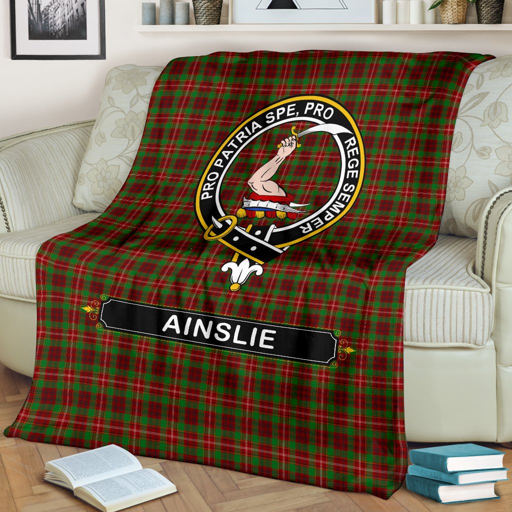 Ainslie Family Tartan Crest Blanket - 3 Sizes