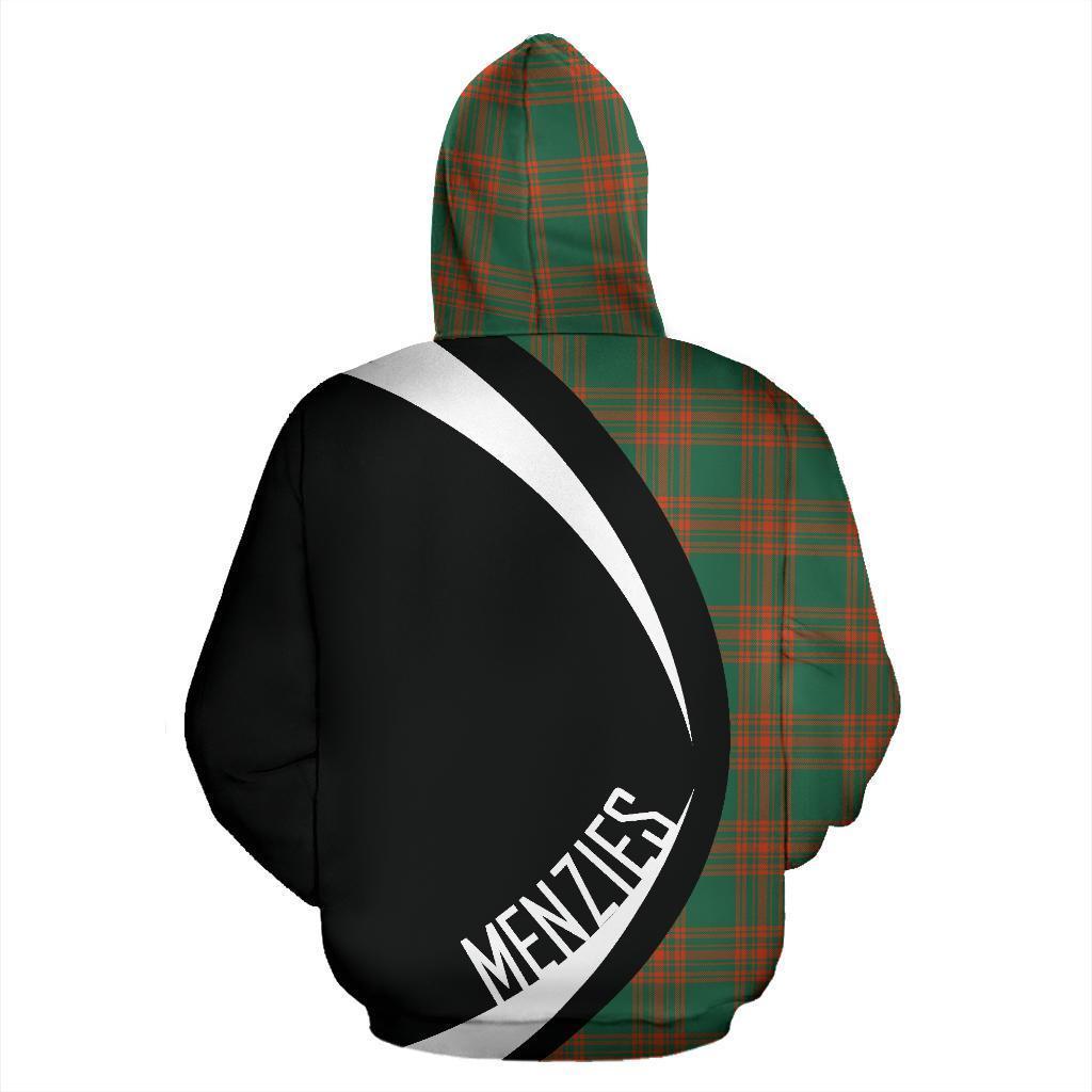 Menzies Green Ancient Tartan Crest Zipper Hoodie - Circle Style