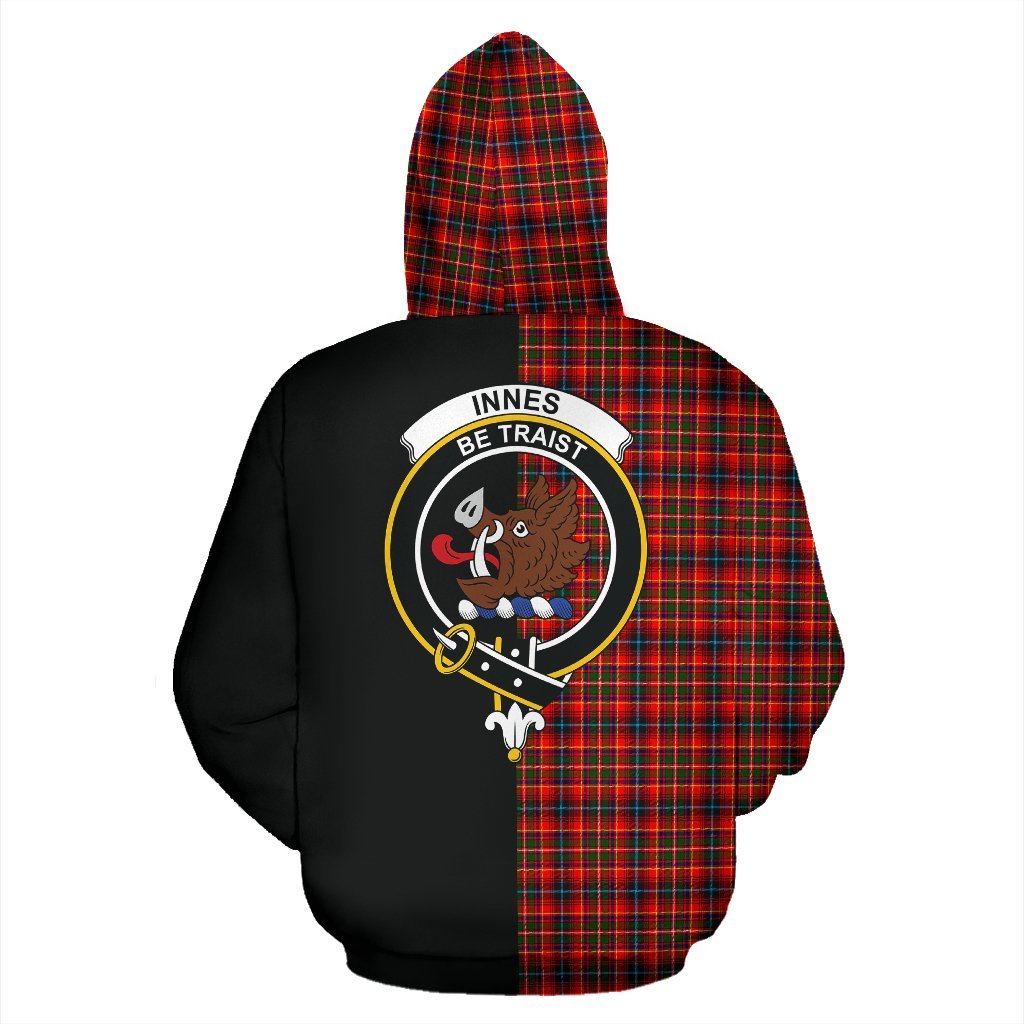 Innes Modern Tartan Crest Zipper Hoodie - Half Of Me Style