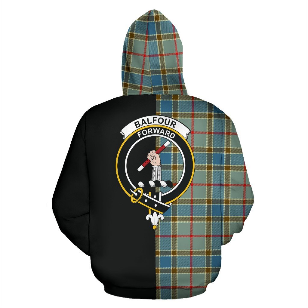 Balfour Blue Tartan Crest Zipper Hoodie - Half Of Me Style