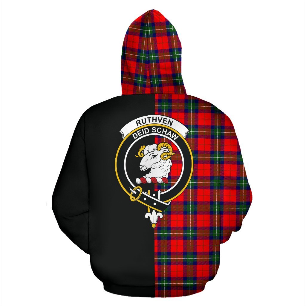 Ruthven Modern Tartan Crest Zipper Hoodie - Half Of Me Style