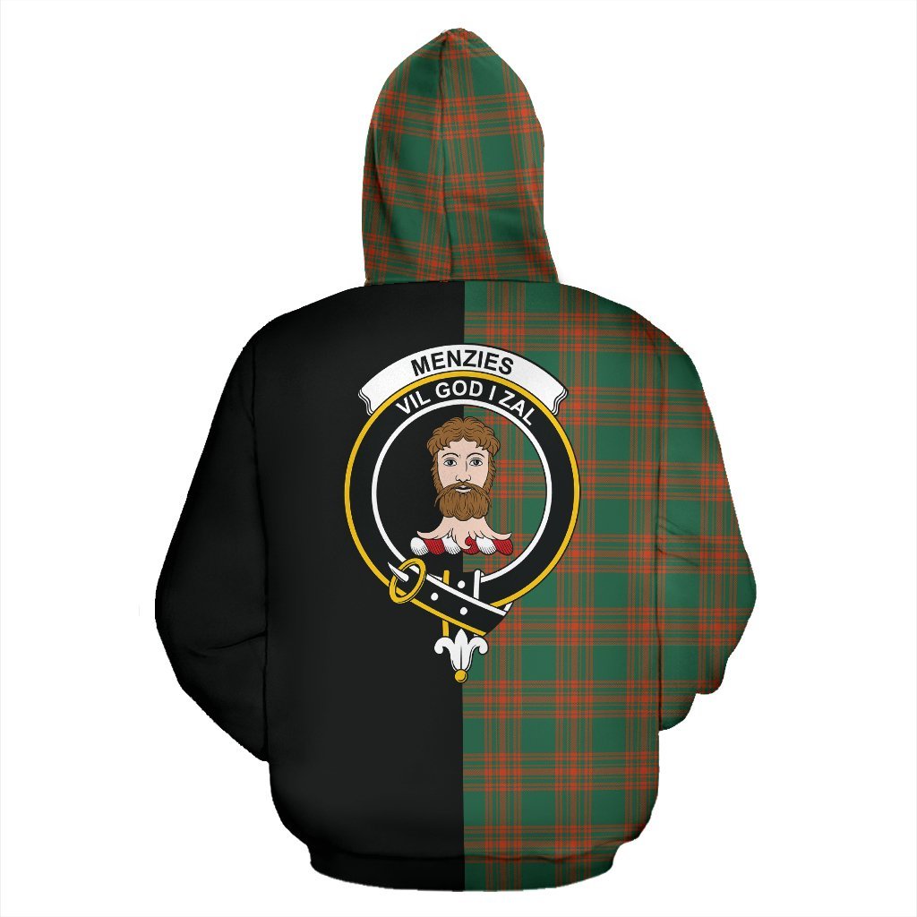 Menzies Green Ancient Tartan Crest Zipper Hoodie - Half Of Me Style