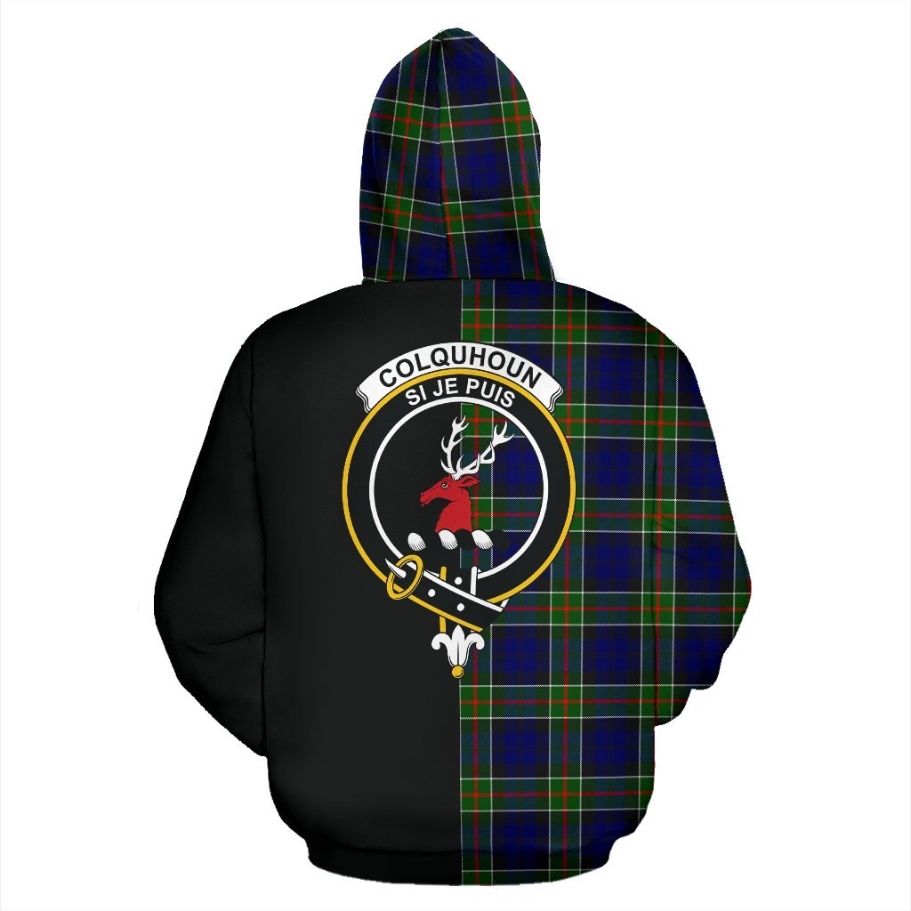 Colquhoun Modern Tartan Crest Zipper Hoodie - Half Of Me Style