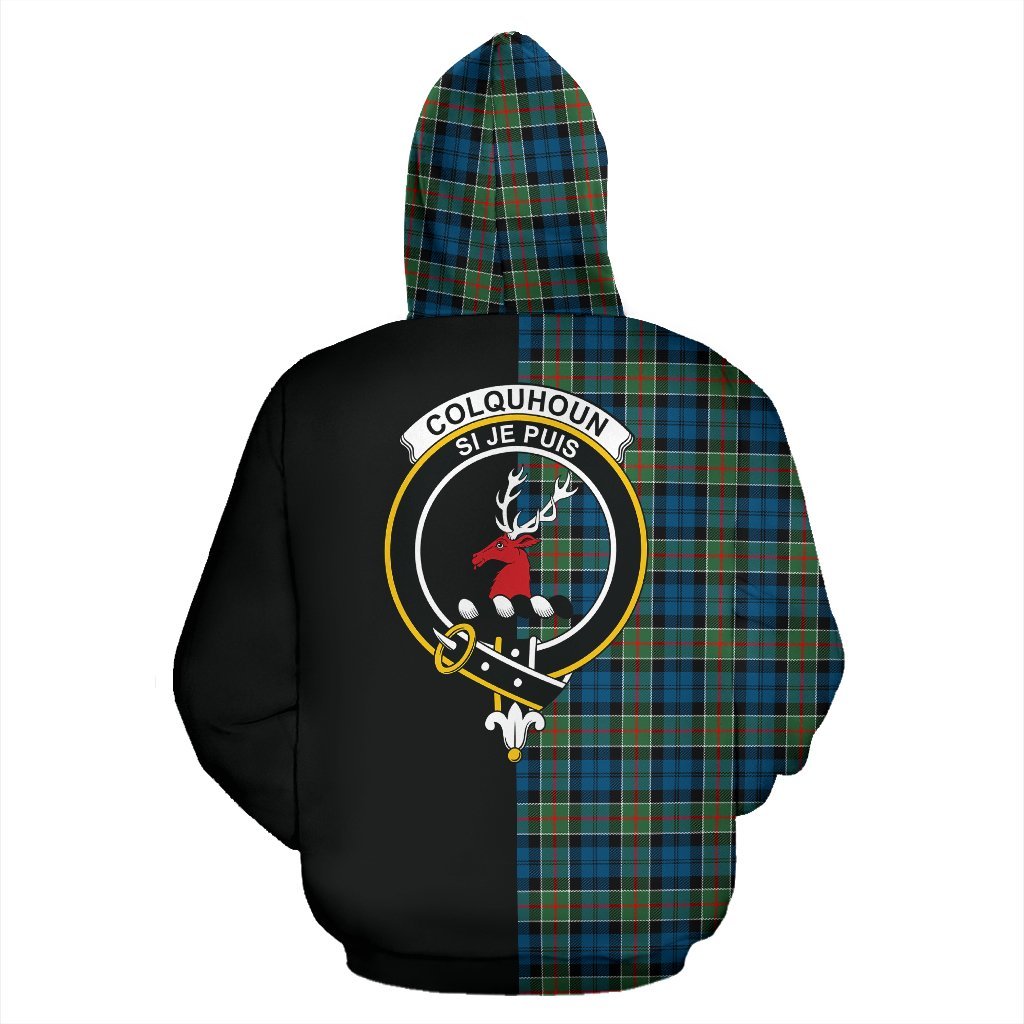 Colquhoun Ancient Tartan Crest Zipper Hoodie - Half Of Me Style