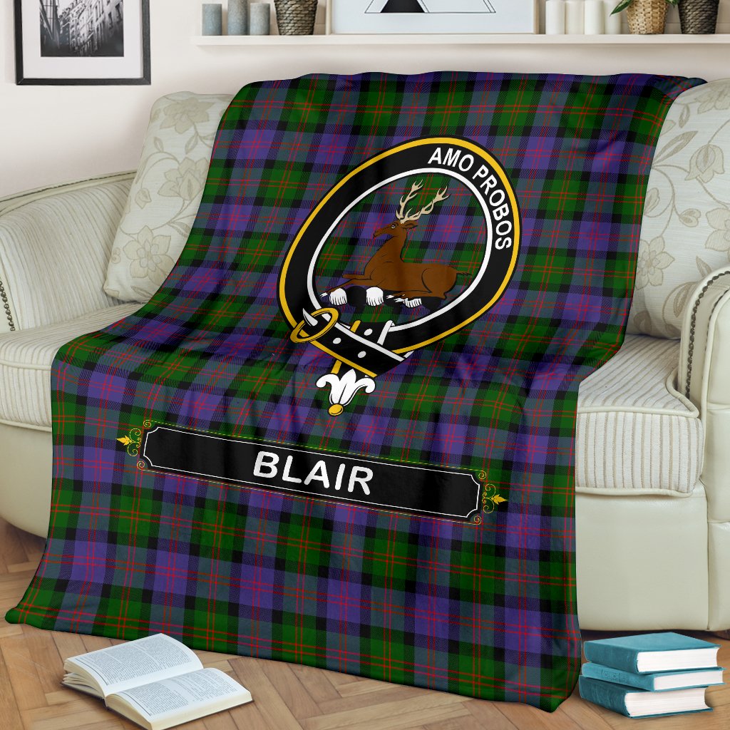 Blair Family Tartan Crest Blanket - 3 Sizes