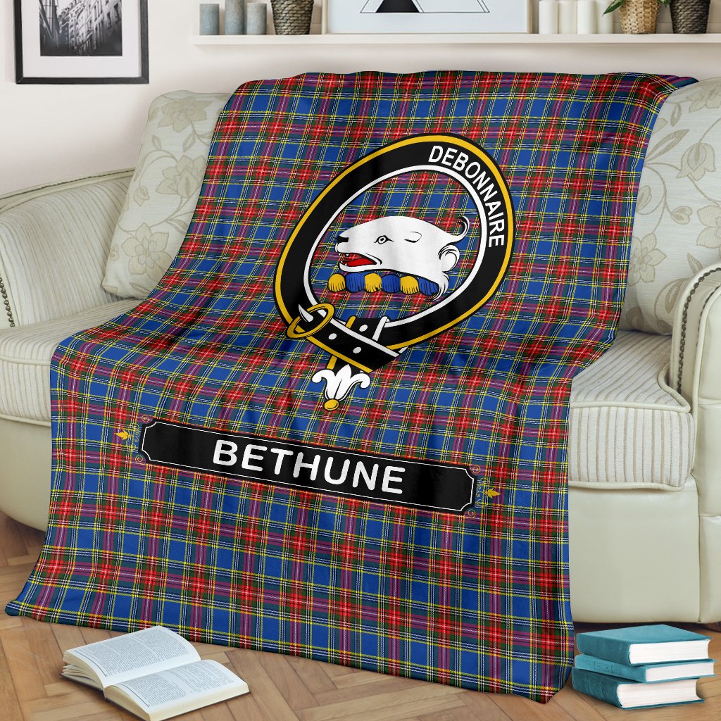 Bethune Family Tartan Crest Blanket - 3 Sizes