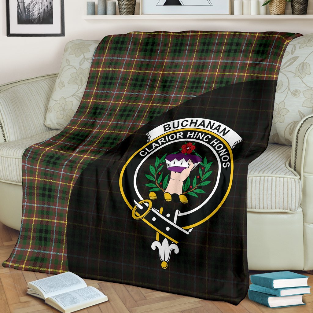 Buchanan Hunting Tartan Crest Blanket Wave Style