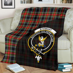 Stewart Black Tartan Crest Blanket Wave Style