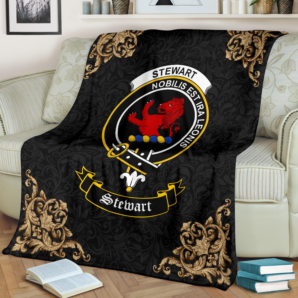 Stewart (Stuart) of Bute Crest Tartan Premium Blanket Black - SP