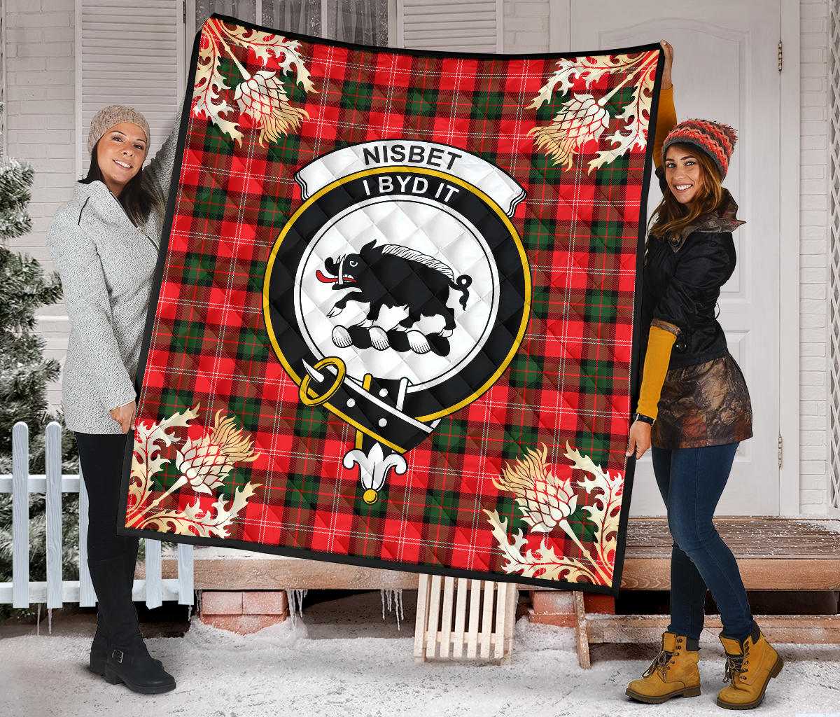 Nisbet Modern Tartan Crest Quilt - Gold Thistle Style SP