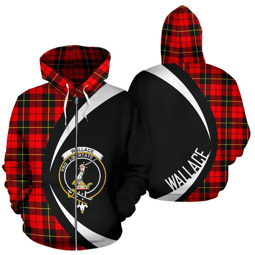 Wallace Hunting - Red Tartan Crest Zipper Hoodie - Circle Style