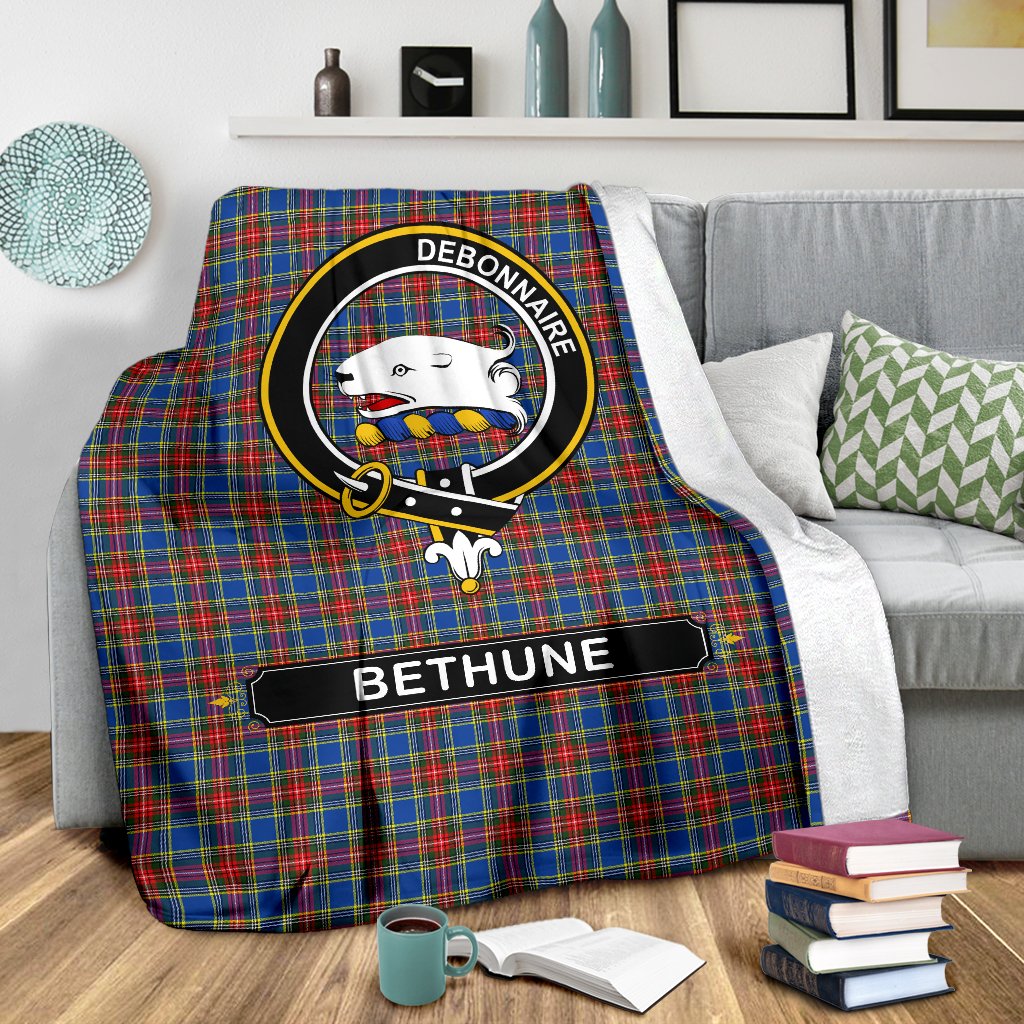 Bethune Family Tartan Crest Blanket - 3 Sizes