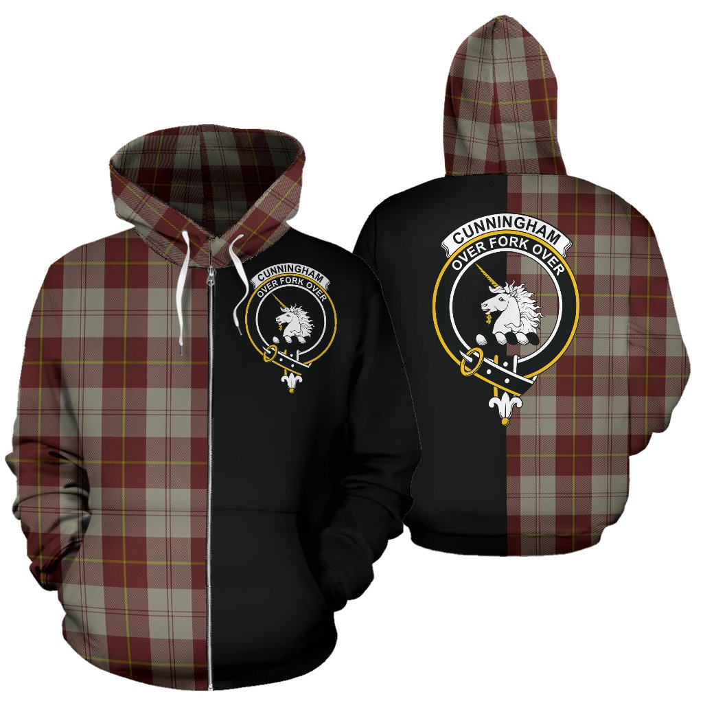 Cunningham Burgundy Dancers Tartan Crest Zipper Hoodie - Half Of Me Style