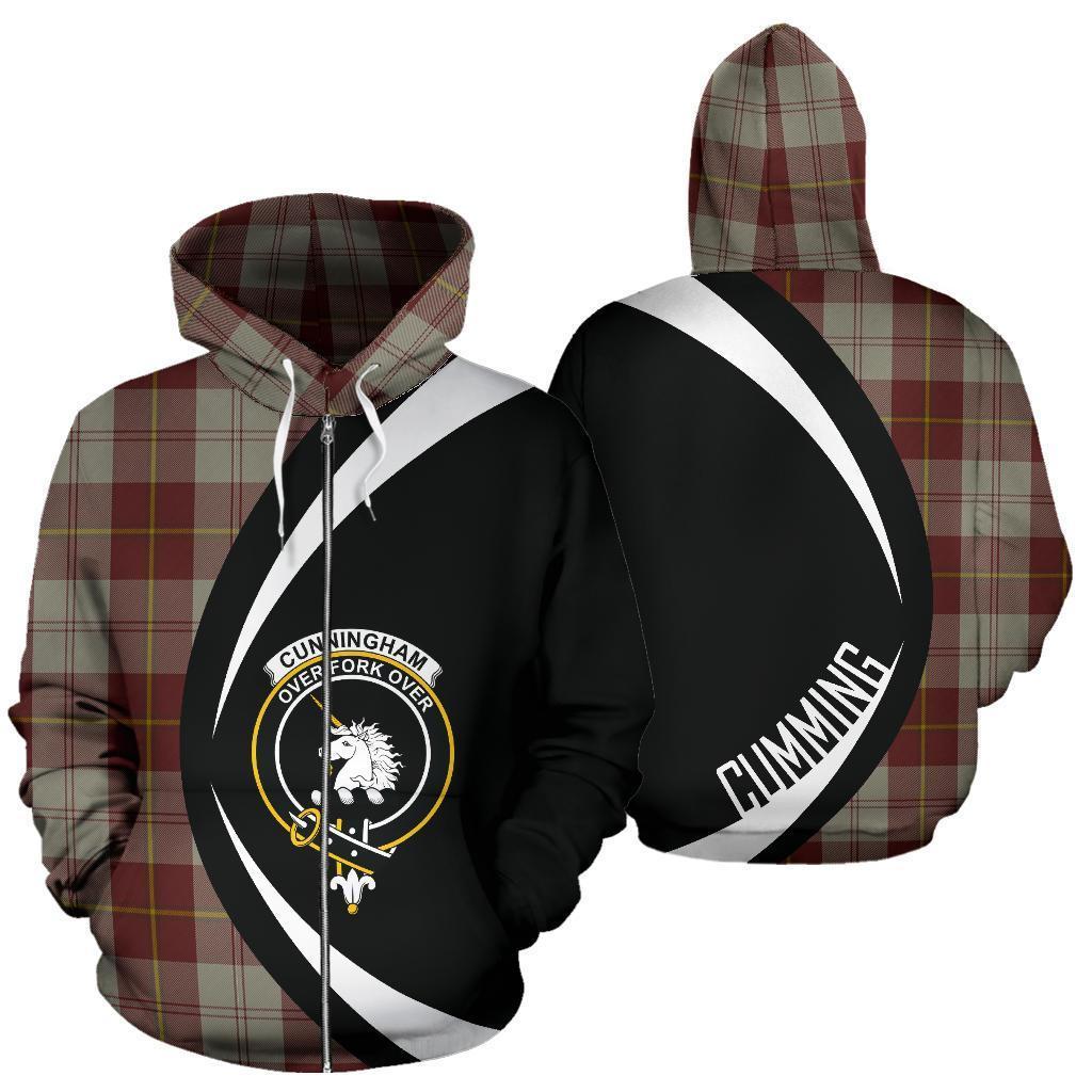 Cunningham Burgundy Dancers Tartan Crest Zipper Hoodie - Circle Style