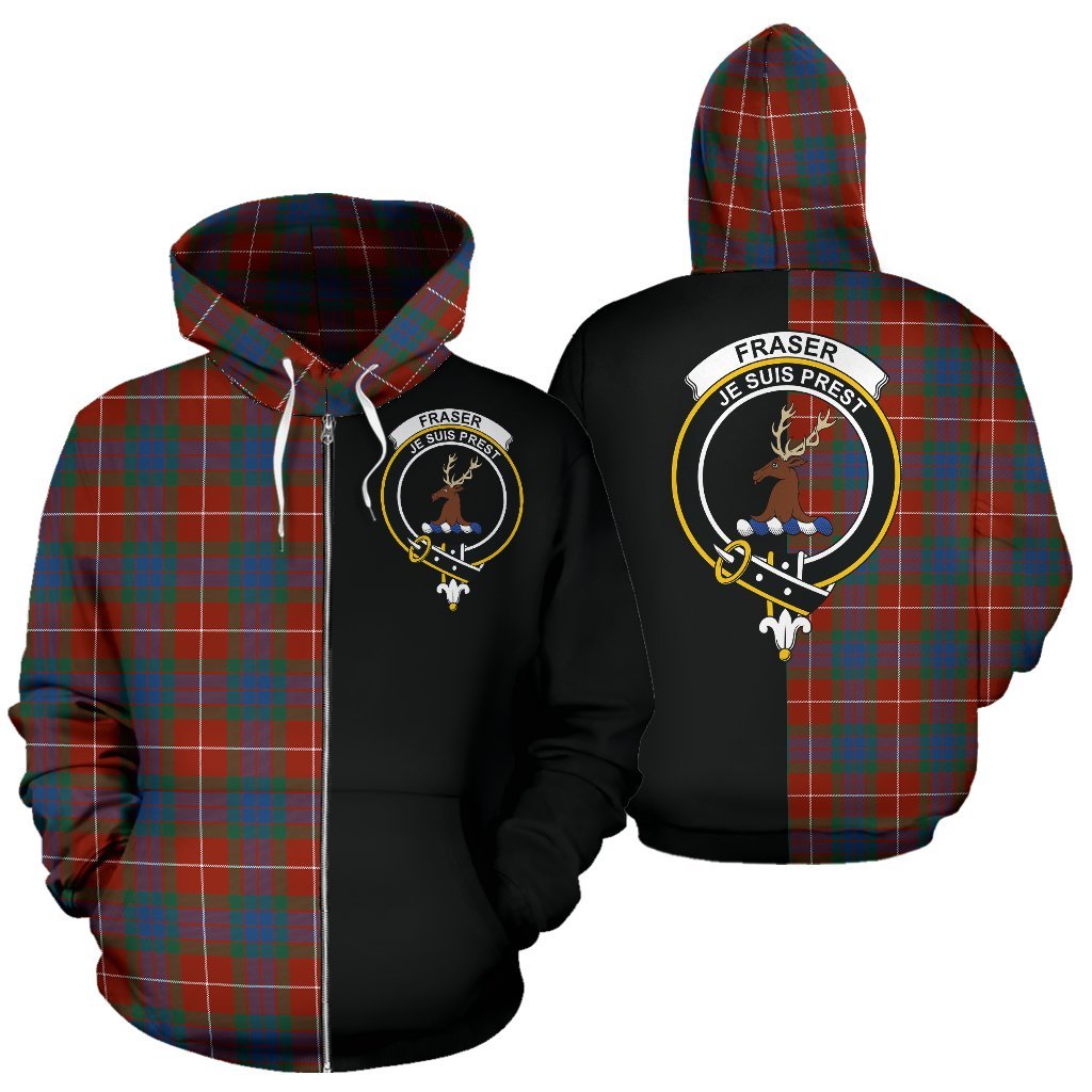 Fraser Ancient Tartan Crest Zipper Hoodie - Half Of Me Style
