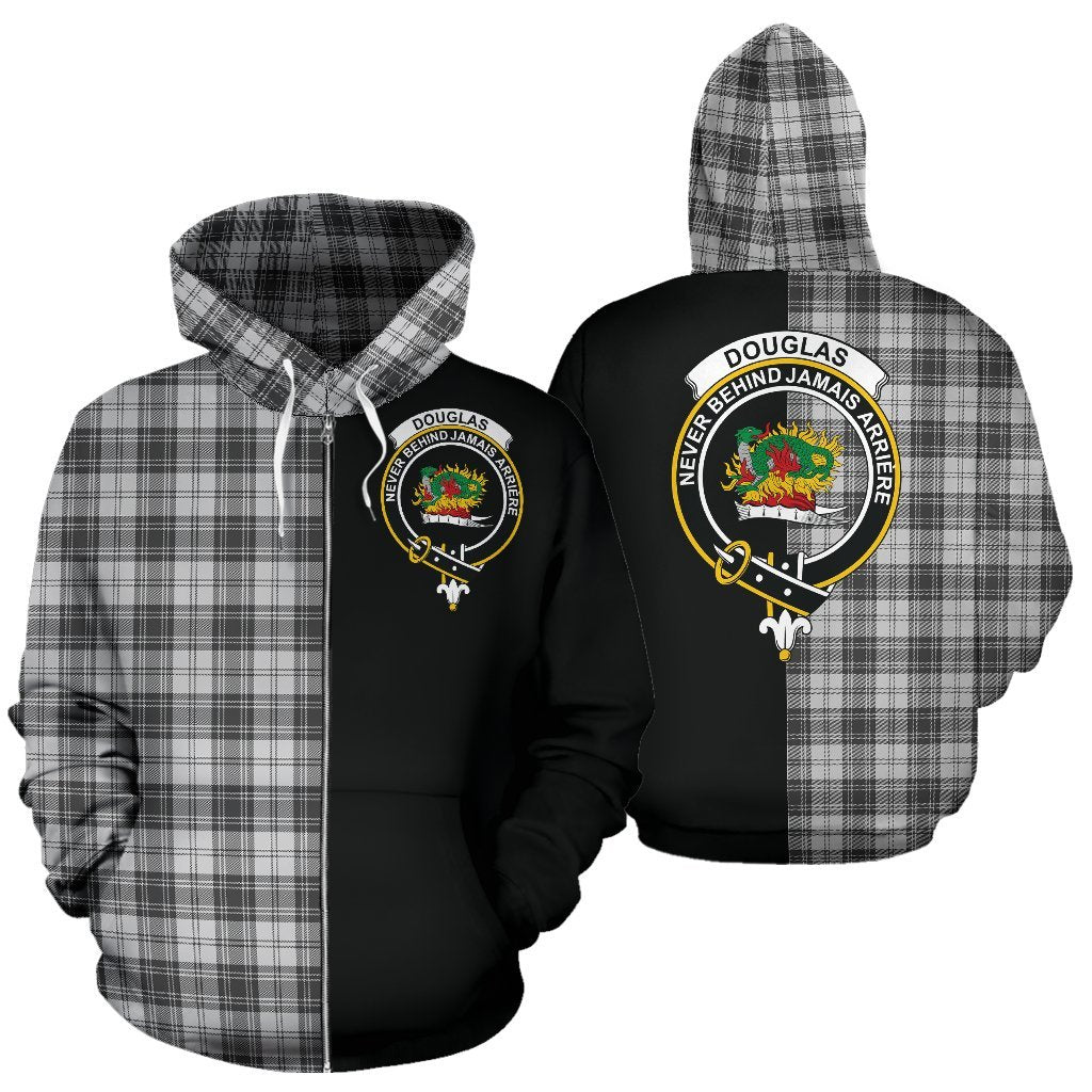 Douglas Grey Modern Tartan Crest Zipper Hoodie - Half Of Me Style