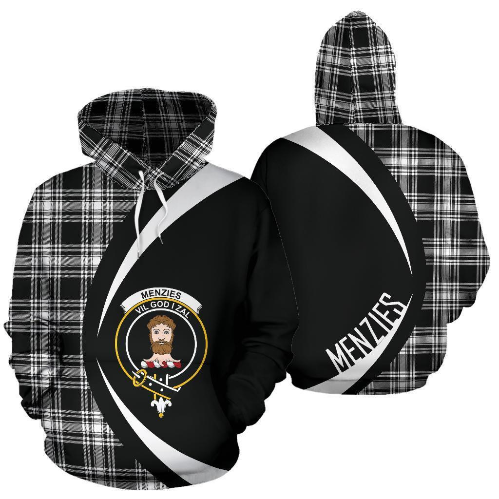 Menzies Black _ White Modern Tartan Crest Hoodie - Circle Style