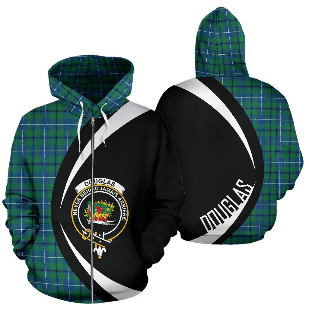Douglas Ancient Tartan Crest Zipper Hoodie - Circle Style