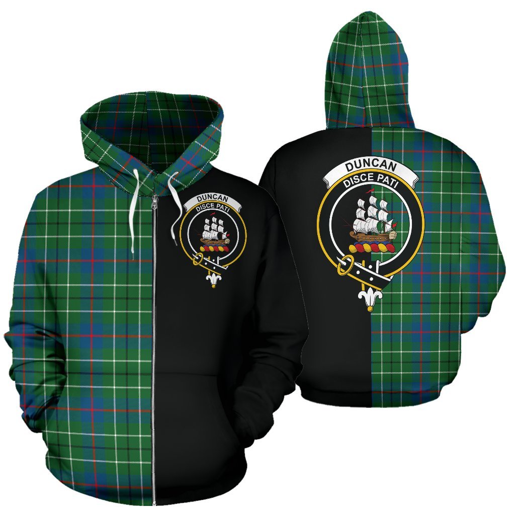 Duncan Ancient Tartan Crest Zipper Hoodie - Half Of Me Style