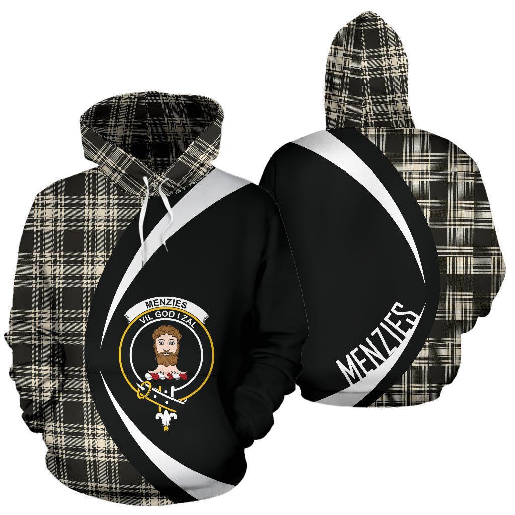 Menzies Black _ White Ancient Tartan Crest Hoodie - Circle Style