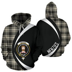 Menzies Black _ White Ancient Tartan Crest Hoodie - Circle Style
