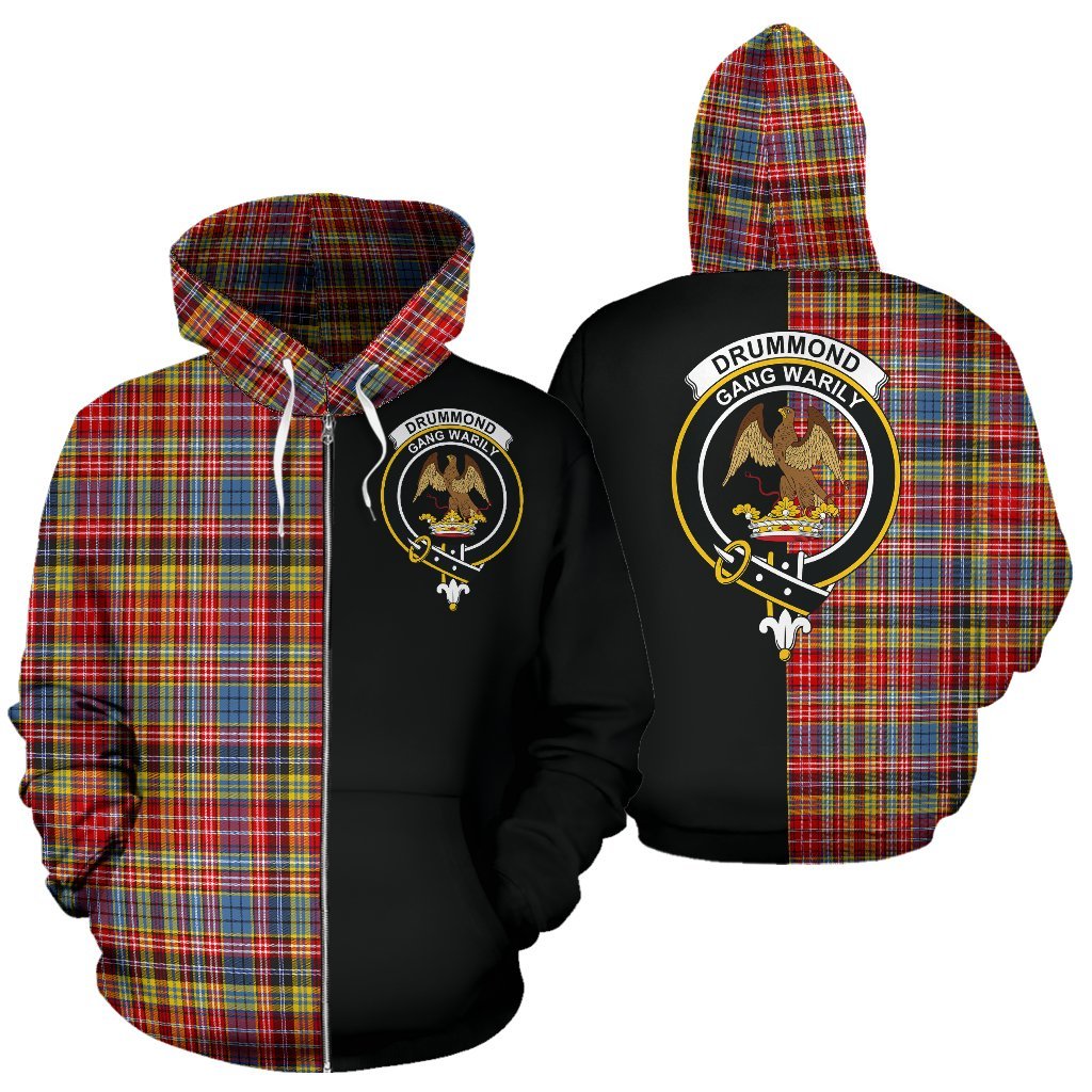 Drummond of Strathallan Tartan Crest Zipper Hoodie - Half Of Me Style
