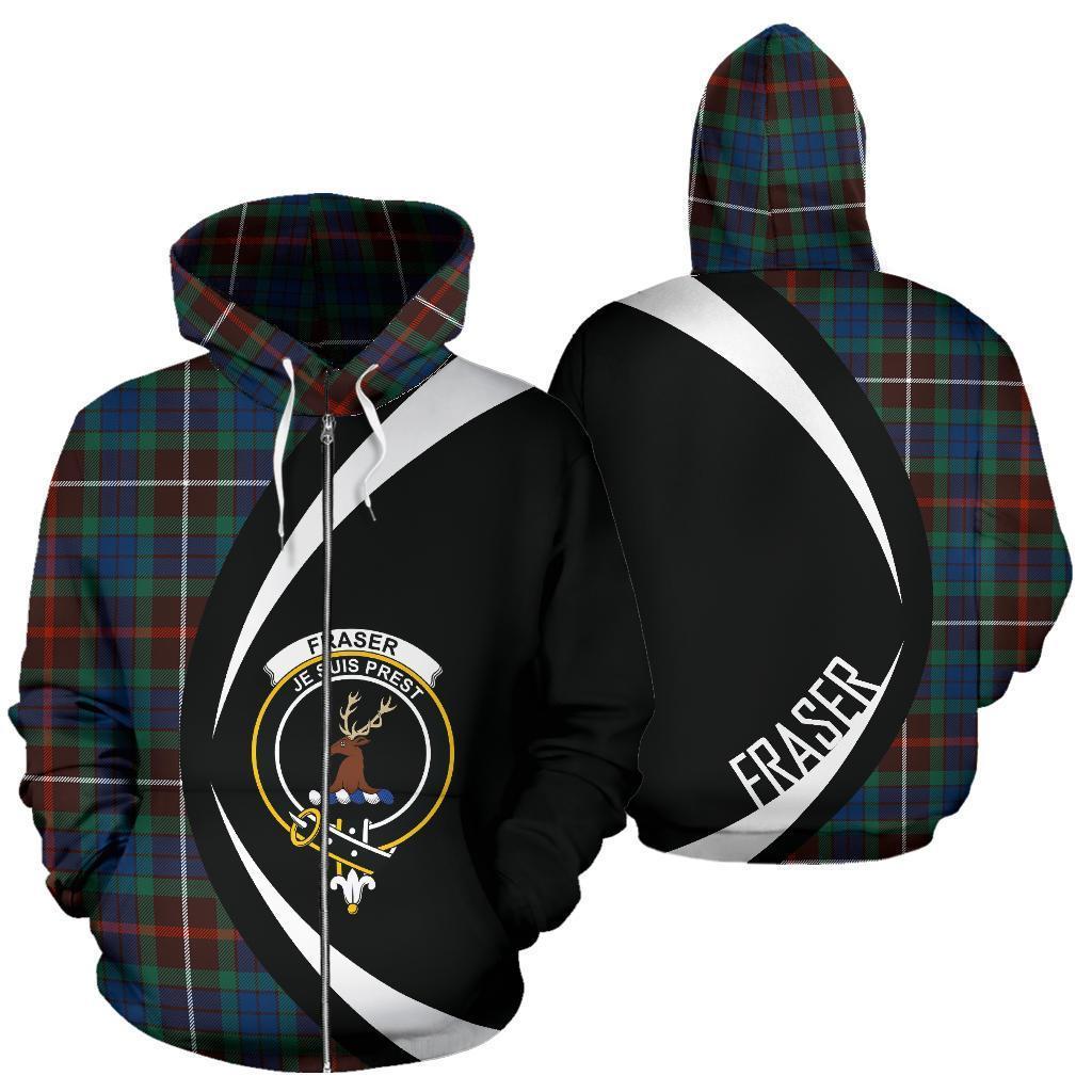 Fraser Hunting Ancient Tartan Crest Zipper Hoodie - Circle Style