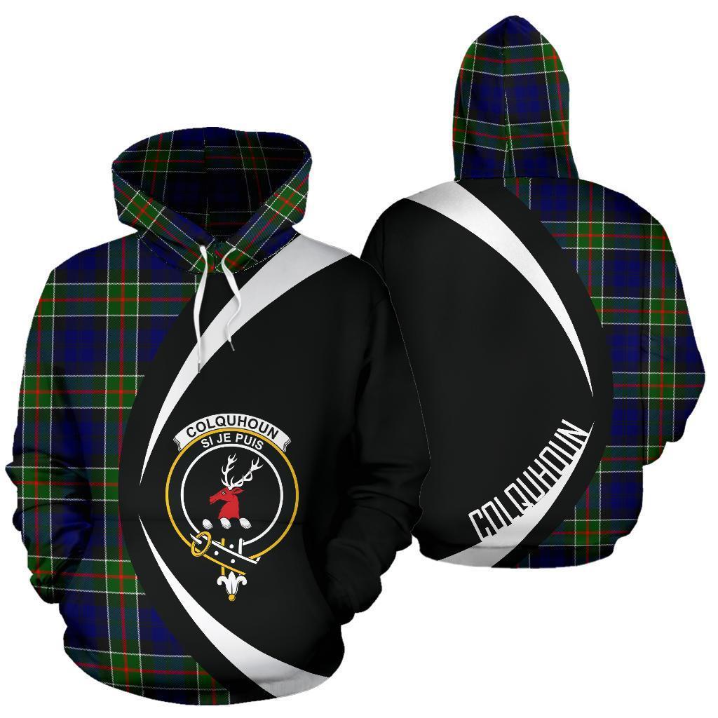Colquhoun Modern Tartan Crest Hoodie - Circle Style