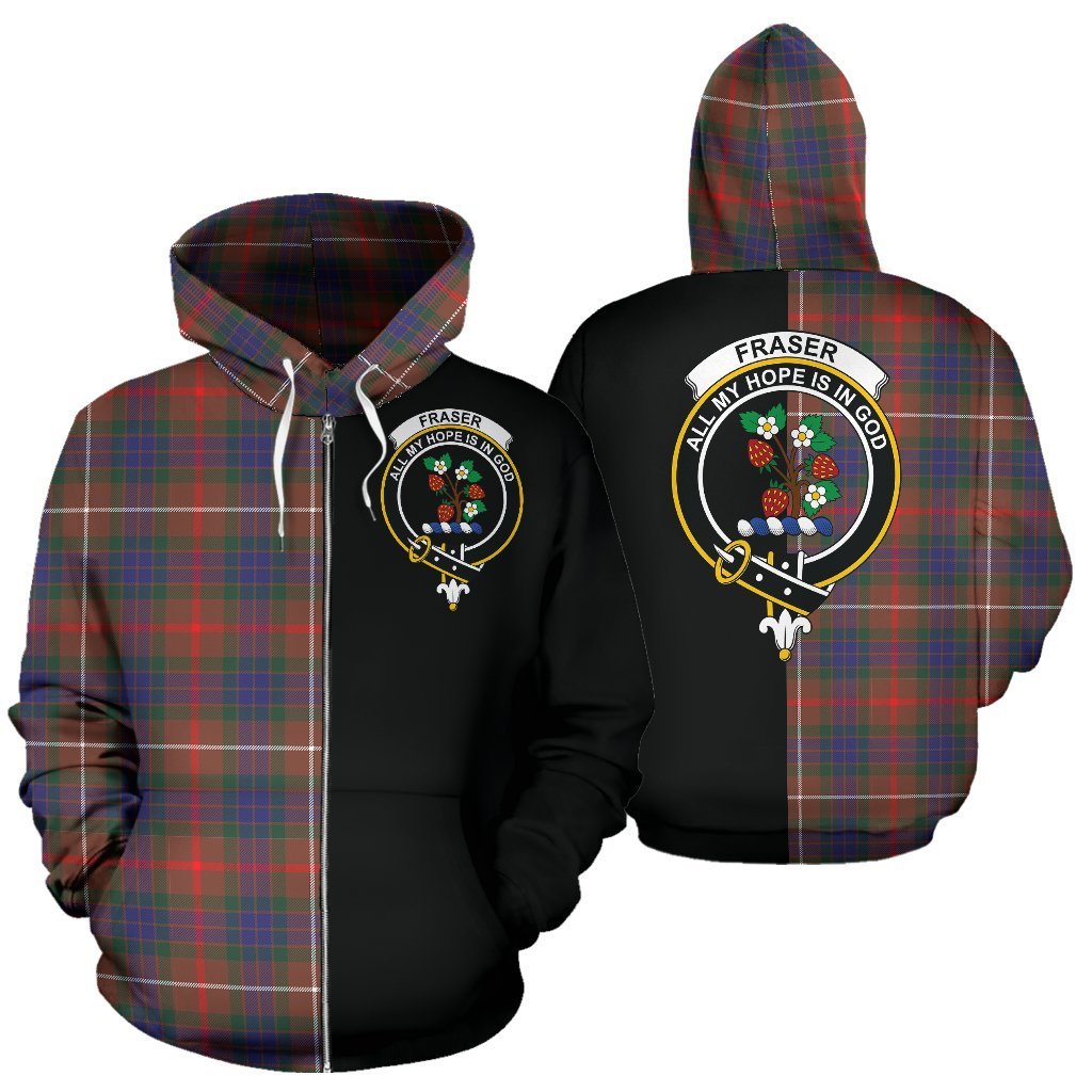 Fraser Hunting Modern Tartan Crest Zipper Hoodie - Half Of Me Style