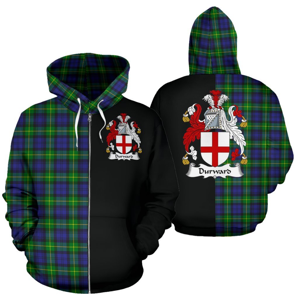Durward Tartan Crest Zipper Hoodie - Half Of Me Style
