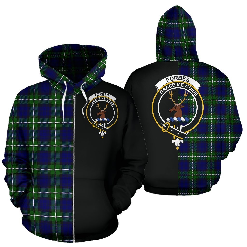 Forbes Modern Tartan Crest Zipper Hoodie - Half Of Me Style
