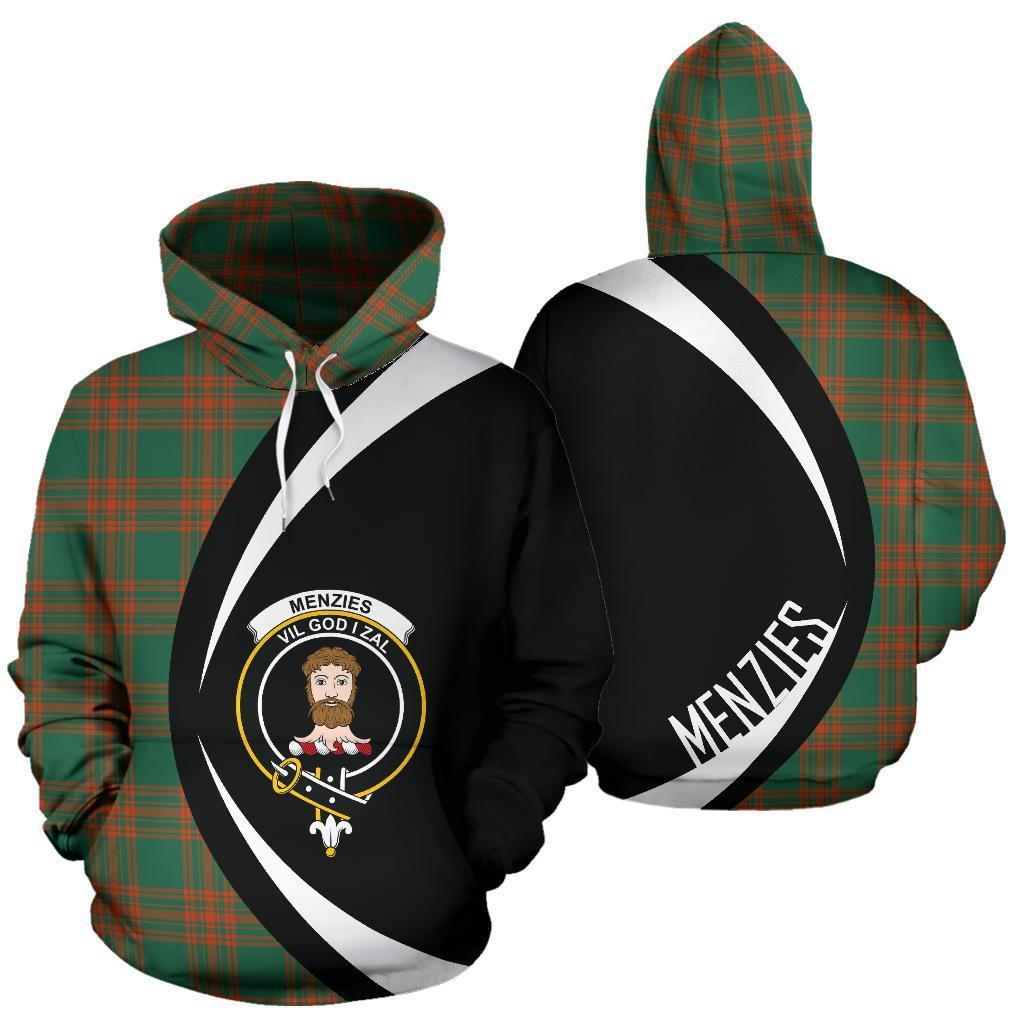 Menzies Green Ancient Tartan Crest Hoodie - Circle Style