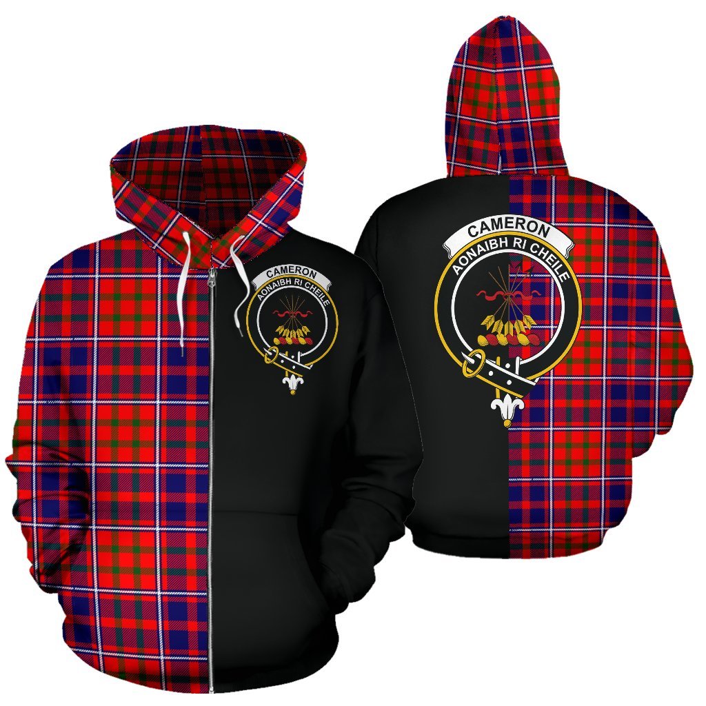 Cameron of Lochiel Modern Tartan Crest Zipper Hoodie - Half Of Me Style