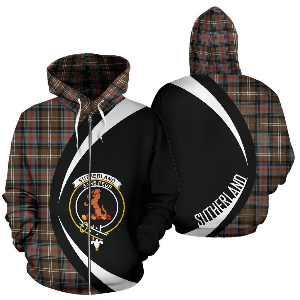 Sutherland Weathered Tartan Crest Zipper Hoodie - Circle Style