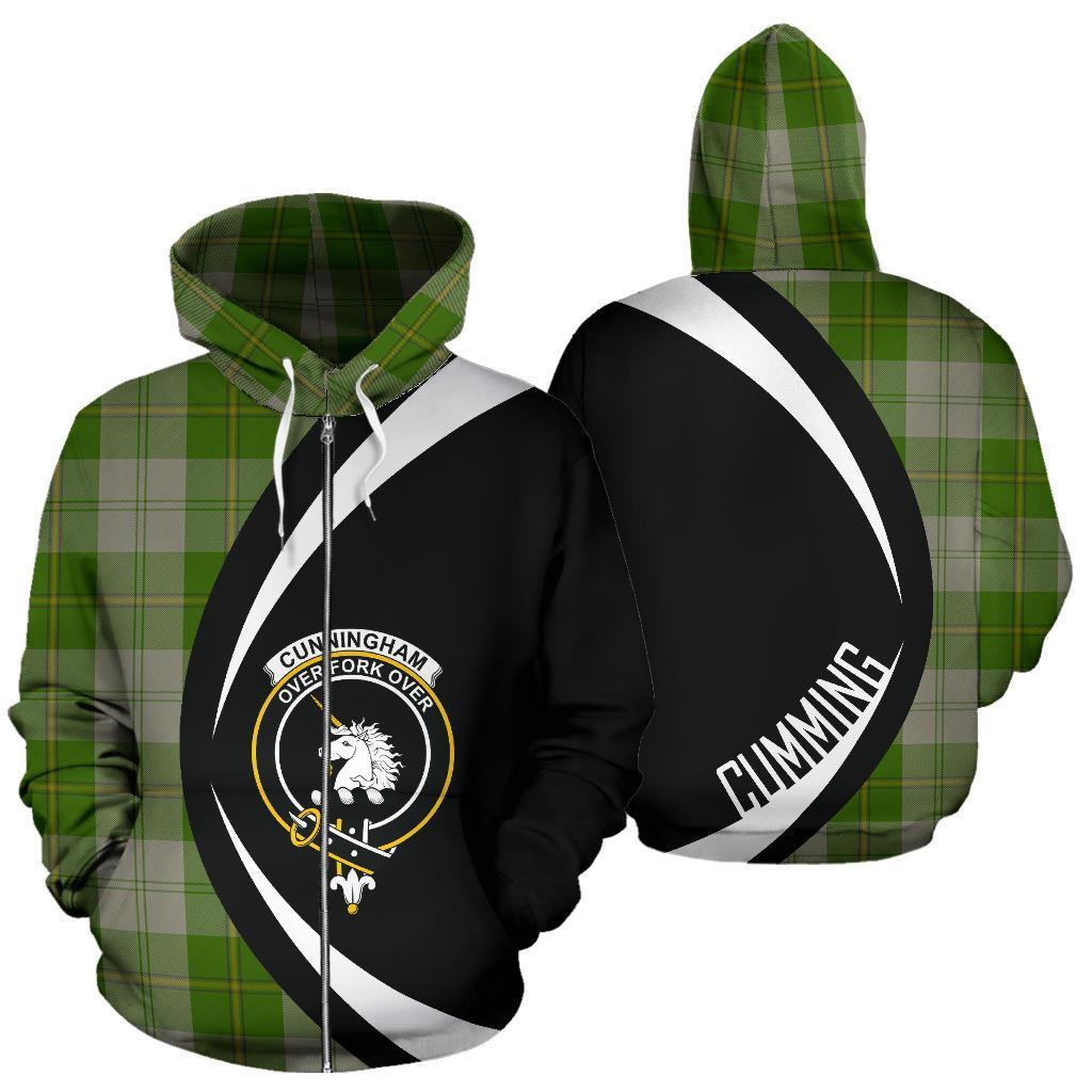 Cunningham Dress Green Dancers Tartan Crest Zipper Hoodie - Circle Style