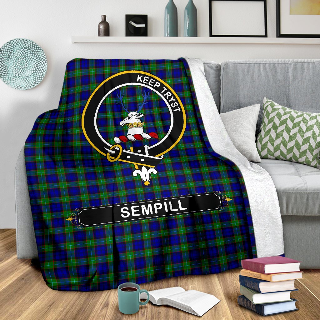 Sempill (or Semple) Family Tartan Crest Blanket - 3 Sizes