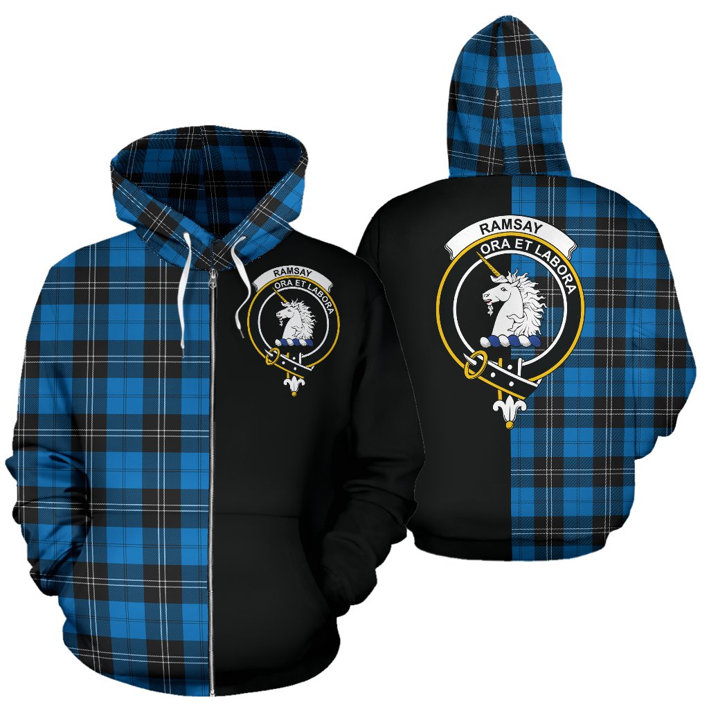 Ramsay Blue Ancient Tartan Crest Zipper Hoodie - Half Of Me Style