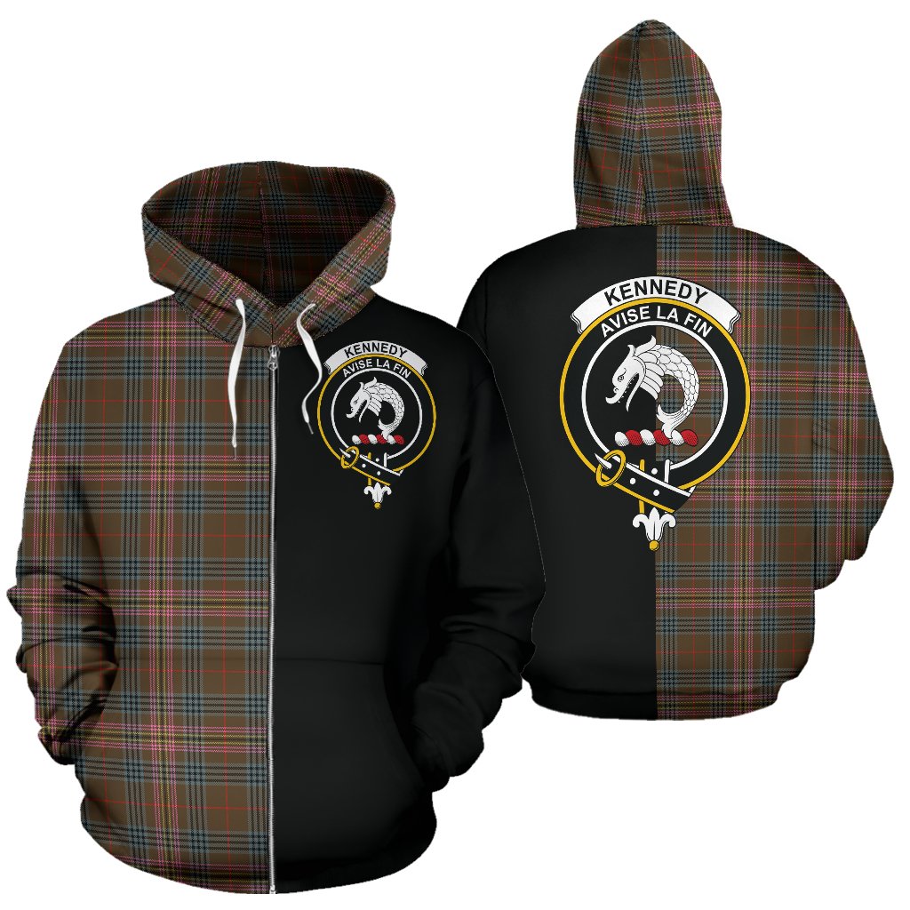 Kennedy Weathered Tartan Crest Zipper Hoodie - Half Of Me Style