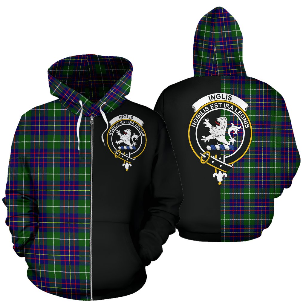 Inglis Modern Tartan Crest Zipper Hoodie - Half Of Me Style