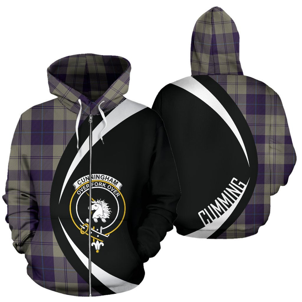 Cunningham Dress Blue Dancers Tartan Crest Zipper Hoodie - Circle Style