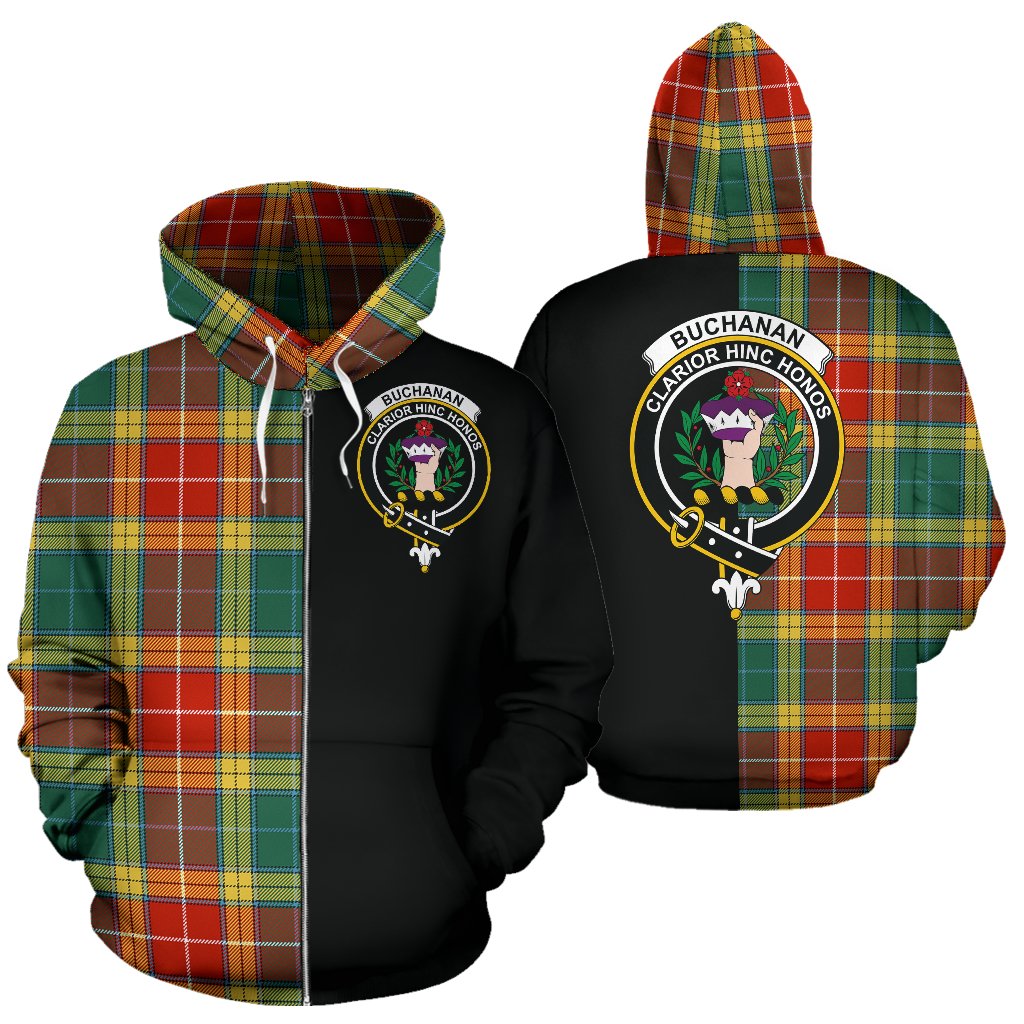 Buchanan Family Old Sett Tartan Crest Zipper Hoodie - Half Of Me Style