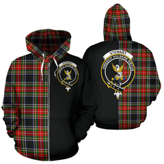 Stewart Black Tartan Crest Zipper Hoodie - Half Of Me Style